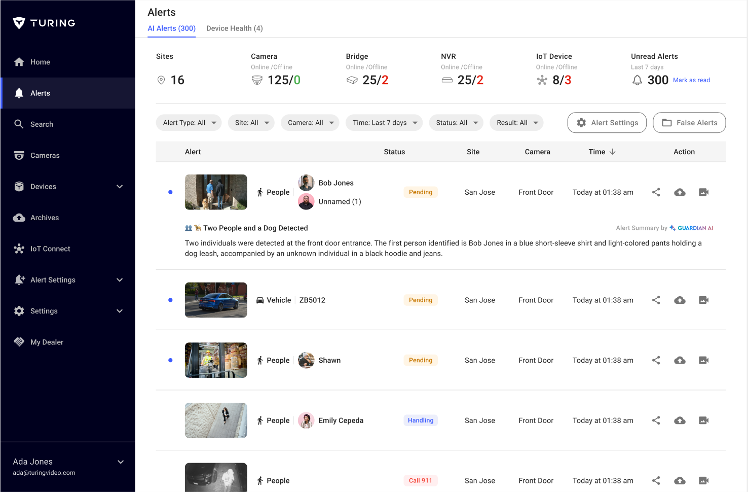 AI Alert Summary displayed in Vision Web Alert List