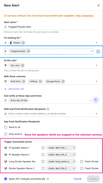 New Alert Rule configuration for Strobe Speaker